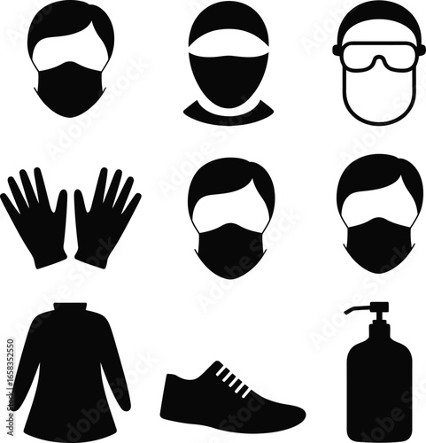 Personal Protective Equipment Icons Set On White Background