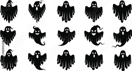 Spooky Halloween ghosts silhouettes collection for festive designs and fun