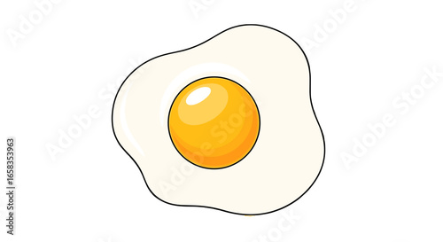 Illustration of a fried egg with a bright yellow yolk and a white egg white on a white background plain view on transparent background