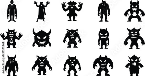Creepy monster silhouettes for Halloween or horror-themed projects