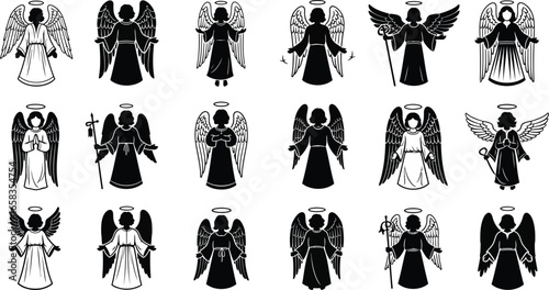Collection of angelic silhouettes, perfect for spiritual, religious designs