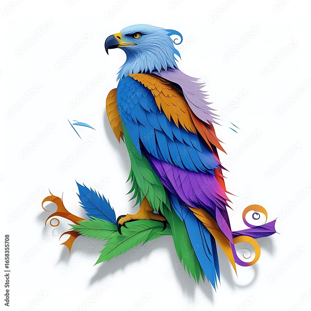 Fototapeta premium Blue-and-gold eagle with graceful flourishes and polished shading—refined composition suited to editorial layouts, prints, and brand assets.
