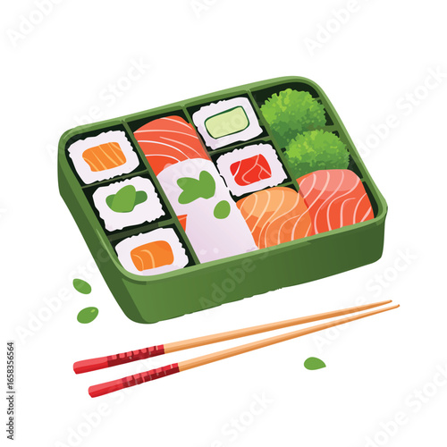 Assorted Sushi Bento Box with Rolls and Nigiri - AI Generated