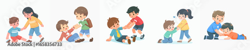 Cute Cartoon Helping Hand Illustration of Children Offering Assistance and Support