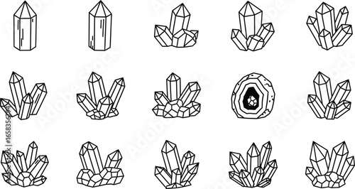 Mystical crystal gems hand-drawn mineral collection set