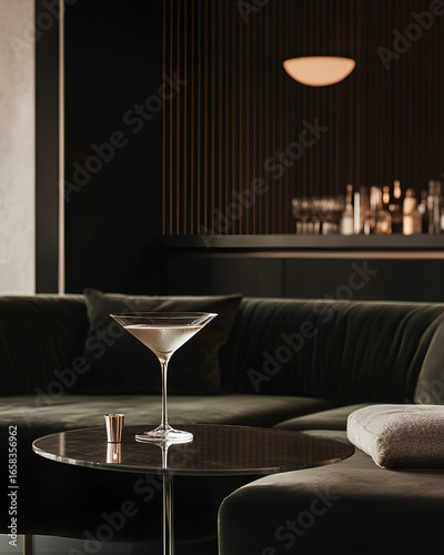 Elegant martini cocktail in dimly lit lounge with candlelight