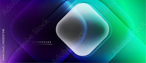 Abstract gradient layers create dynamic visual effect. Vivid purple transitions into bright green, modern design element.