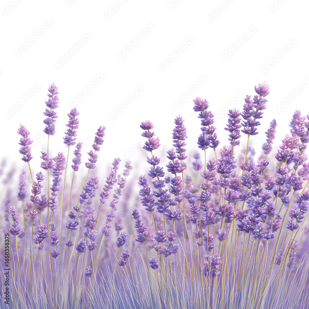 Naklejka premium Lavender Field on White Background - Floral Beauty, Aromatherapy, and Summer Vibes (Ideal for Backgrounds and Designs)