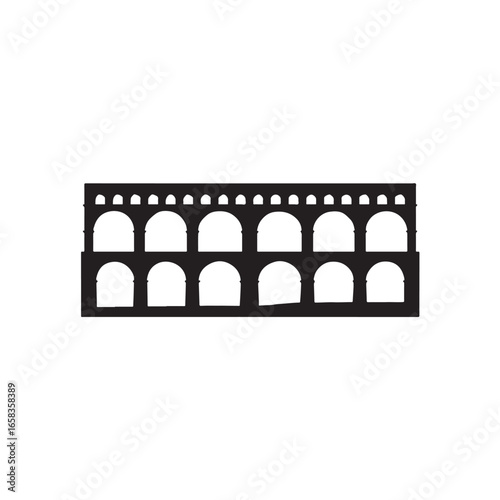 Pont du Gard Roman Aqueduct Silhouette Vector
