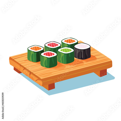 Assorted Maki Rolls on Wooden Serving Board - AI Generated