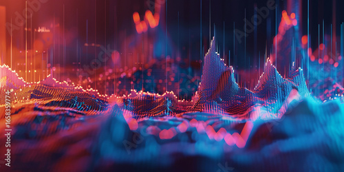 Abstract Data Landscape with Glowing Peaks