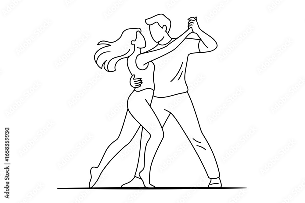 Fototapeta premium Line Art Illustration: Couple Dancing Tango, Minimalist Style
