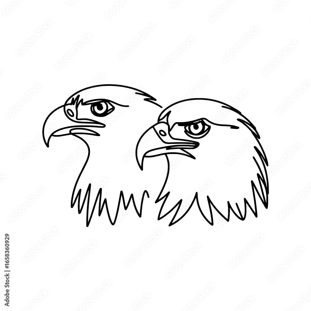 Fototapeta premium Two Eagle Heads: Minimalist Line Art Illustration