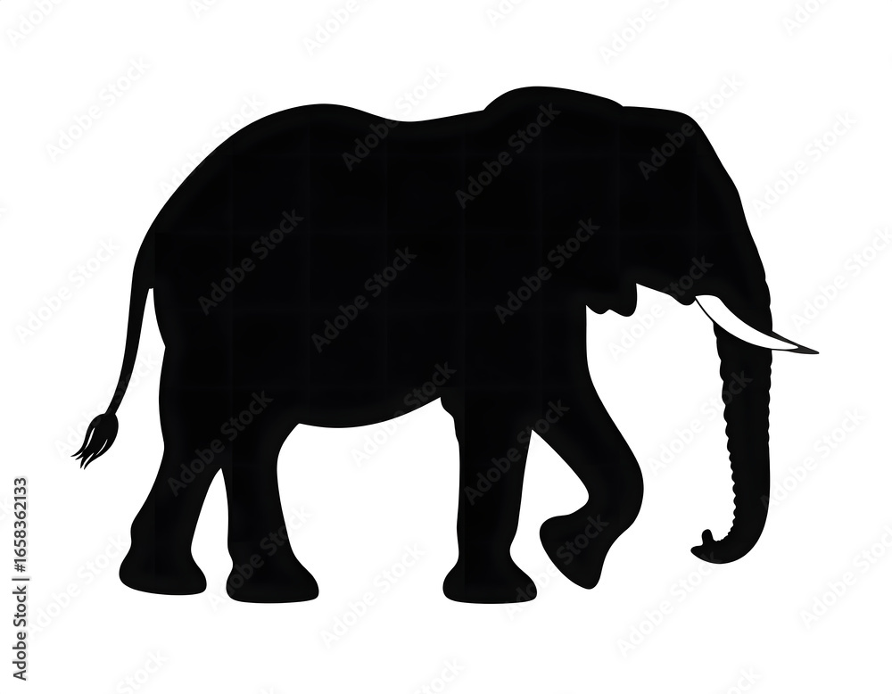 Fototapeta premium Silhouette of an African elephant in profile view.