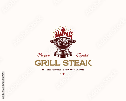 vintage grill meat steak shop logo template for business company