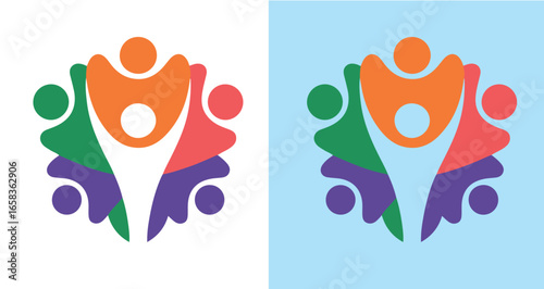 A people logo is accompanied by a concept for a colorful logo design Illustration

