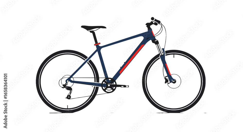 Fototapeta premium Illustration of a bicycle with a dark blue frame and red accents on a white background in vector format on transparent background