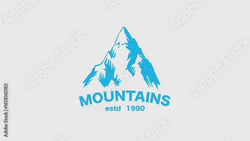 Mountain emblem or icon. Hand drawn frozen peaks for your design, water bottle, expeditions, adventure and lifestyle business. Explore hills and woods. For clothing