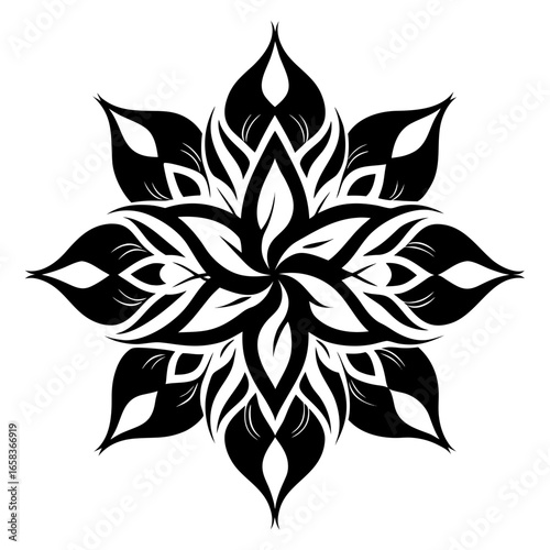 Tribal Petals black silhouette design white background