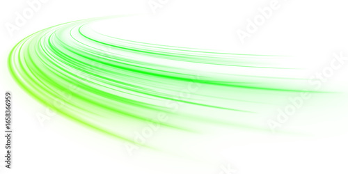 Cars race along the road, leaving bright streaks of light behind. Dynamic flows and glowing lights create a sense of speed and energy.