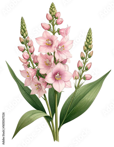 Watercolor Drawing Pink Larkspur Birth Flower Bouquet Illustration July Flower