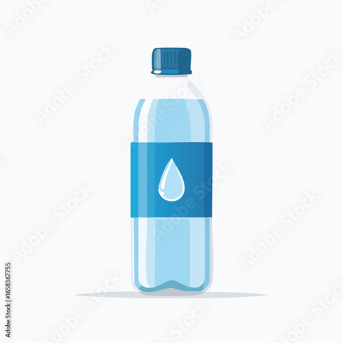 Front View Water Bottle with Blue Label and Drop Symbol - AI Generated