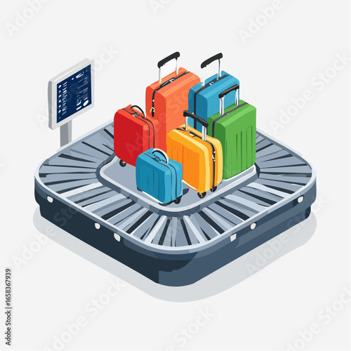 Colorful Luggage On Airport Conveyor Belt