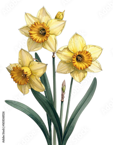Watercolor Drawing Yellow Narcissus Birth Flower Bouquet Illustration December Flower