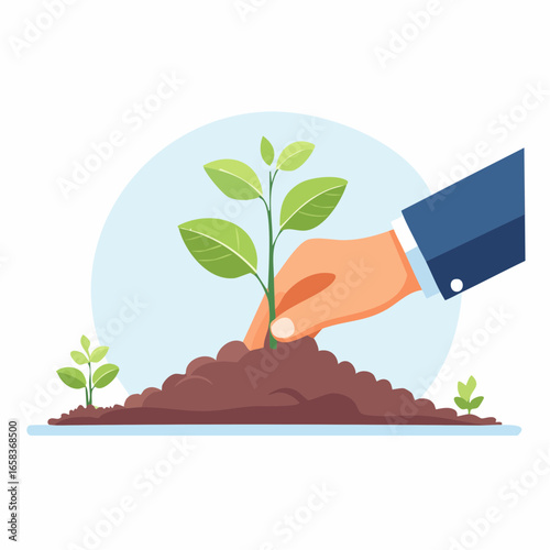 Business Hand Planting Young Tree