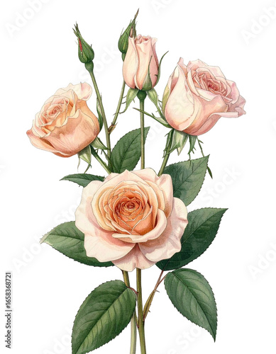Watercolor Drawing Pink Rose Birth Flower Bouquet Illustration June Flower