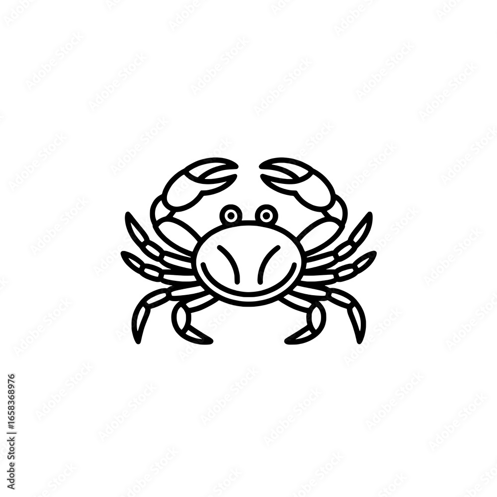 Fototapeta premium Single Black Outline Crab Icon: Simple, Flat, Cartoon-Style Seafood Illustration