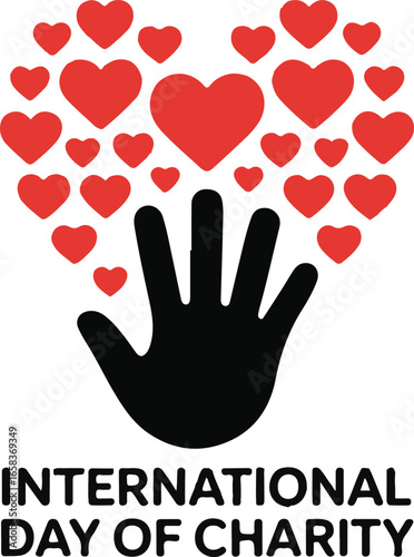 International Day of Charity Hand with Hearts Symbolizes Giving and Compassion Vector