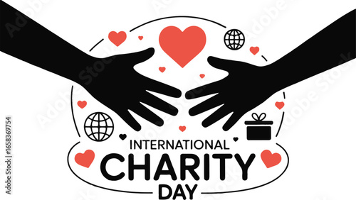 International Charity Day Hands Reaching Out with Hearts and Globe Vector Art