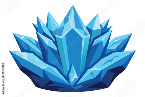 Digital illustration of a stunning blue crystal cluster on a clean white background for design