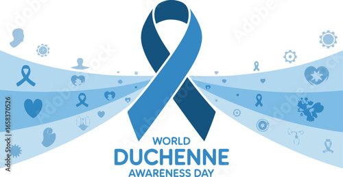 World Duchenne Awareness Day Vector Illustration with Ribbon and Icons
