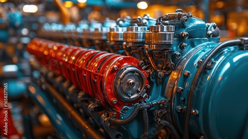 Close-up of a Powerful Industrial Engine: A Symphony of Metal and Mechanics