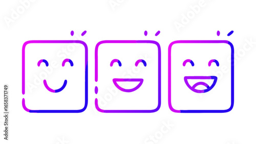 Three gradient emoji faces representing different expressions of happiness and satisfaction icon set