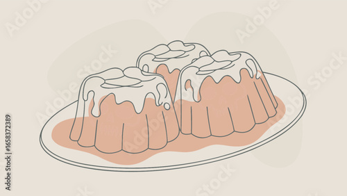 Delicious pudding dessert recipe with creamy topping and plate for food blog and culinary website use