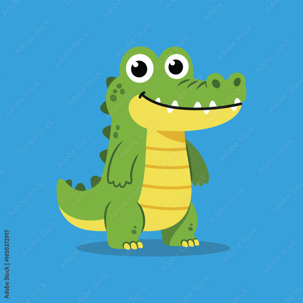 Obraz premium Cartoon Crocodile Character with Big Eyes and a Friendly Smile.