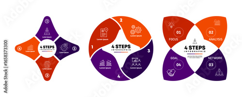 Circle chart infographics set template with 4 options step for strategy presentations. Vector illustration Eps	