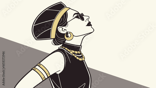 Stylish woman with sunglasses vector art illustration fashion portrait vintage design drawing headwear elegant 1920s
