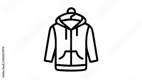Outline drawing of a hoodie with a hanger for fashion apparel clothing and casual wear style item icon
