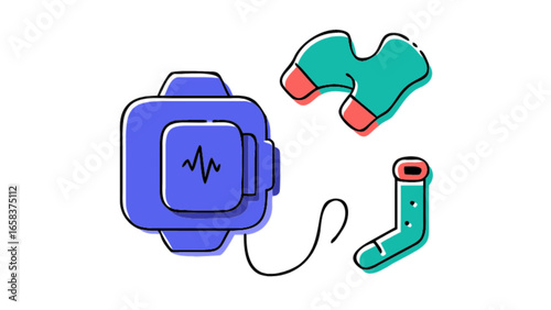 Wearable health tracker smart watch with heart rate monitor and socks for fitness and wellness tracking