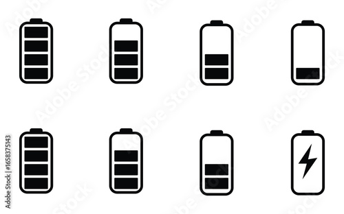 Battery level icons showing power charge status for technology and devices