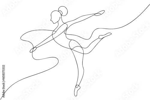 Elegant ballet dancer in motion illustrated with a graceful continuous line art style