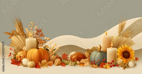 THANKSGIVING. Festive table. Turkey. Abstract 3D background. For designers, marketers. Popular image, illustration, object, holiday, family.
