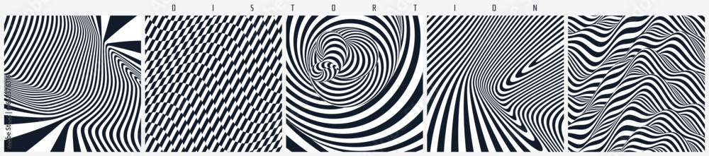 Obraz premium Abstract striped background. Black and white. Wavy pattern. Optical illusion. 3d vector illustration for brochure, annual report, magazine, poster, presentation, flyer or banner.