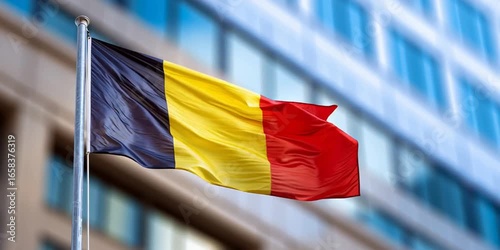 Belgian flag waving on flag pole in the wind