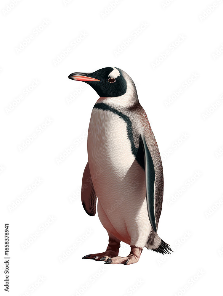 Fototapeta premium A penguin stands on a white background