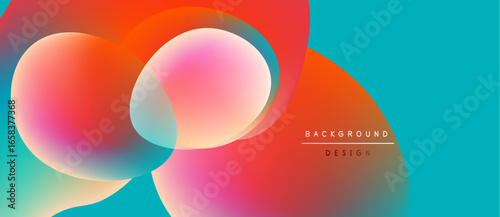 Abstract colorful shapes overlap. Gradient hues blend, creating vibrant visual effect. Modern design element for backgrounds, presentations.